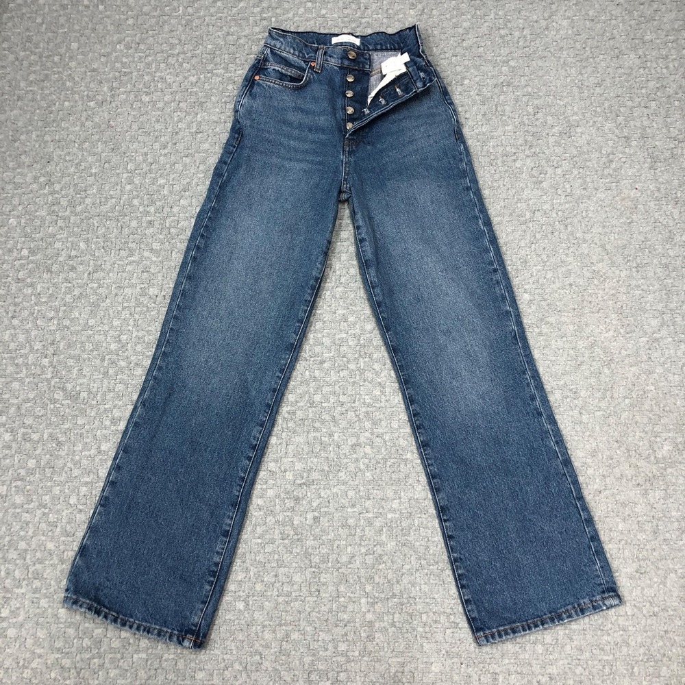 Betro Simone Straight Jeans Womens 24 Blue Med Wash High Rise Button Fly Denim